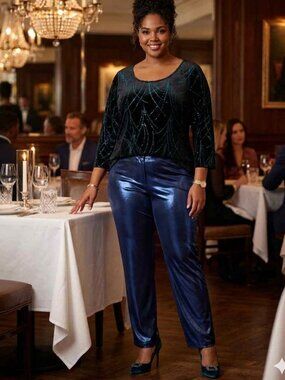 Elementz 2X Galaxy Glitter Evening Velvet Top Black/Royal Blue Metallic Sparkle